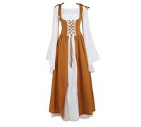 Jutrisujo Médiévale Renaissance Robes Maxi Parti Costume Vintage Déguisements Halloween Gothique Femmes Cosplay Déguisement Carnaval Victorien Jaune XS