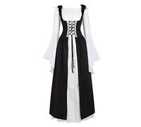 Jutrisujo Médiévale Renaissance Robes Maxi Parti Costume Vintage Déguisements Halloween Gothique Femmes Cosplay Déguisement Carnaval Victorien Noir XS