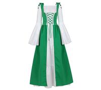 Jutrisujo Médiévale Renaissance Robes Maxi Parti Costume Vintage Déguisements Halloween Gothique Femmes Cosplay Déguisement Carnaval Victorien Vert XS