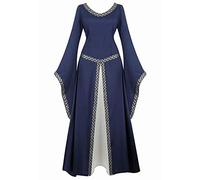 Jutrisujo Médiévale Renaissance Robes Maxi Parti Costume Vintage Déguisements Halloween Gothique Femmes Cosplay Déguisement Carnaval Victorien Bleu S