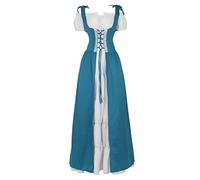 Jutrisujo Médiévale Renaissance Robes Maxi Parti Costume Vintage Déguisements Halloween Gothique Femmes Cosplay Déguisement Carnaval Victorien Bleu XS