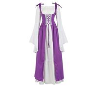 Jutrisujo Médiévale Renaissance Robes Maxi Parti Costume Vintage Déguisements Halloween Gothique Femmes Cosplay Déguisement Carnaval Victorien Violet L