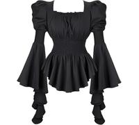 Jutrisujo Noir Chemisier Blouse Femme De l'épaule Costume Medieval Renaissance Rétro Victorien Épaule Dénudée Élégante Sexy Top Gothic 2XL