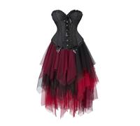 Jutrisujo Noir Corset Robe Jupe Multi Tulle 2 Set Top Plus taille Femme Bustier Floral Lace Lingerie Victorian Burlesque Costume Halloween M
