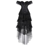 Jutrisujo Noir Corset Robes Top Plus Size Bustier for Femme with Sleeves Off The Shoulder Lace Floral Renaissance M