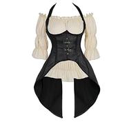 Jutrisujo Pirate Corset Bustiers Long Top und Chemisier 2 pièces Punk Rave Fête Costume Femme Burlesque Sexy Noir 7XL