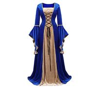 Jutrisujo Renaissance Femmes Robes Médiévale Velours Manches Longues Parti Costume Déguisements Halloween De Mariée Gothique Victorien Bleu 2XL