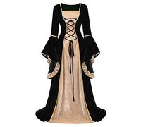 Jutrisujo Renaissance Femmes Robes Médiévale Velours Manches Longues Parti Costume Déguisements Halloween De Mariée Gothique Noir M