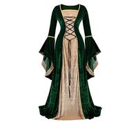 Jutrisujo Renaissance Femmes Robes Médiévale Velours Manches Longues Parti Costume Déguisements Halloween De Mariée Gothique Vert XS