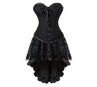 Jutrisujo Robe Corset Bustier Jupe Femmes Sexy Dentelle Lingerie Grande Taille Burlesque Noir 2XL