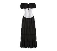 Jutrisujo Robe Corset Set Demoiselle d Honneur Femme Médiévale Renaissance Parti Costume Vintage Déguisements Halloween Gothique Cosplay Noir M