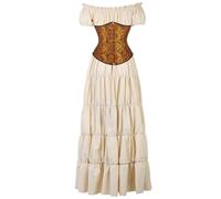 Jutrisujo Robe Medievale Femme Corset Set Renaissance Vintage Elfe Vetement Costume Déguisements Halloween Gothique Carnaval Victorienne Kaki L