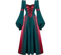 Jutrisujo Robe Medievale Femme Renaissance Elfe Baroque Maxi Parti Costume Vintage Déguisements Halloween Gothique Cosplay Carnaval Victorienne Vert Foncé M
