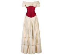 Jutrisujo Robe Médiévale Femme Renaissance Robes Corset Set Maxi Parti Costume Vintage Déguisements Halloween Gothique Cosplay Carnaval Victorien Kaki Vin Rouge 2XL