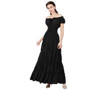Jutrisujo Robe Médiévale Renaissance Maxi Parti Costume Vintage Déguisements Halloween Gothique Femmes Cosplay Déguisement Carnaval Victorien Noir M