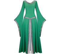 Jutrisujo Robe Médiévale Renaissance Robes Maxi Parti Costume Vintage Halloween Gothique Femmes Cosplay Déguisement Carnaval Victorien Vert L