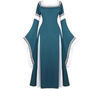 Jutrisujo Robe Renaissance Femme Médiévale Robes Maxi Parti Costumes Vintage Déguisements Halloween Gothique Cosplay Carnaval Victorien Vert XS