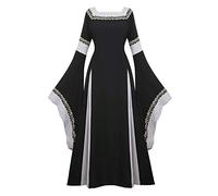 Jutrisujo Robes Médiévale Renaissance Parti Costume Vintage Déguisements Halloween Gothique Femmes Cosplay Noir L