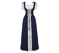 Jutrisujo Robes Médiévale Renaissance Parti Costume Vintage Déguisements Halloween Gothique Femmes été Manche Courte Cosplay Bleu M