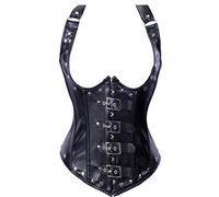 Jutrisujo steampunk marron underbust bustier corset cuir baleine acier gothique femme Noir 7XL