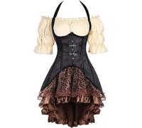 Jutrisujo Underbust Corset Long Top Khaki Chemises 3 Set Outfits for Femme Renaissance Pirates Gothique Halloween Violette 2XL
