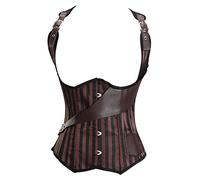 Jutrisujo Underbust corset steampunk bustier femmes gothique Boned Vest satin et cuir burlesque sexy top Marron 5XL