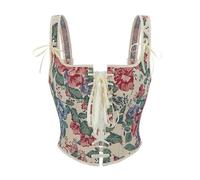 Jutrisujo Western Corset Tops Femme with Straps Vintage Renaissance Lace up Medieval Crop Top Waist Beige M