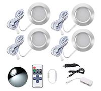 JUTTAUTO 12V LED Lot de 4 spots d'intérieur avec télécommande, projecteurs de toit ronds, appliques murales, plafonniers pour camping-car T4 T5, caravane, bateau de plaisance, yacht (4 PCS)