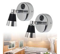 JUTTAUTO Lot de 2 lampes de lecture LED 12 V, 3 W, lumière blanche chaude avec interrupteur, 330 lm, lampe murale de chevet rotative à 360° pour camping-car, caravane, bateau (argenté)