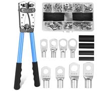Jutyum Pince à sertir 10-1/0 AWG - 6 tailles - 60 bornes à anneau en cuivre + 80 gaines thermorétractables