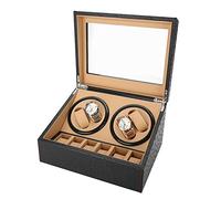 juunyeer Boîte de rangement automatique pour 4 + 6 montres, boîte à montres Watchwinder, boîte rotative en cuir et bois, vitrine de rangement, noir, 30,5 x 23,5 x 18 cm