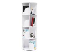 JUUTALK Bibliothèque rotative à 360°, 4 niveaux, 16 compartiments, tour de livres autoportante, pour enfants, salon, chambre à coucher, bureau, chambre d'enfant, blanche