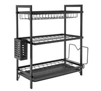 JUUTALK Égouttoir à vaisselle, égouttoir à vaisselle à 3 niveaux avec bac à eau, égouttoir à vaisselle avec porte-ustensiles, pour sécher l'évier (43,5 x 24,5 x 50 cm)