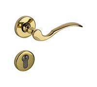 JUVA Poignee de Porte | Cuillère | épaisseur de porte 35-47 mm | 1 Kit - Poignée avec matériel fixation | Laiton Antique Poli | Porte de chambre Garniture de rosace Vintage | PZ - Cylindre Profilé