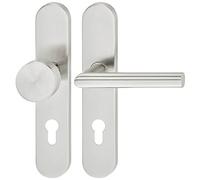 JUVA Poignee de Porte en Acier Inox | LDH 2171 | 1 Kit - Poignée à béquille avec bouton et vis | DIN Droite | Garniture porte avec plaque longue pour portes chambre | WC - Salle de Bain