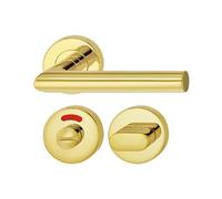 JUVA Poignee de Porte en Acier Inox | LDH 2171 | 1 Kit - Poignée de porte en forme de L, matériel de fixation inclus | Laiton Revêtu PVD | Garniture de poignée sur rosace ronde | WC - Toilettes