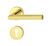 JUVA Poignee de Porte en Acier Inox | LDH 2171 | 1 Kit - Poignée de porte en forme de L, matériel de fixation inclus | Laiton Revêtu PVD | Garniture de poignée sur rosace ronde | Cylindre PZ