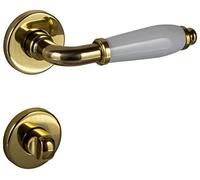 JUVA Poignee de Porte en Laiton | MARINA 108 | 1 Poignée avec vis | Porcelaine Blanche | Garniture de porte de chambre | Béquille de porte Antique Vintage por intérieures | Poignée de porte WC