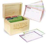 Juvale Coffret en Bois d'Organisation de Recettes, Boîte de Rangement avec Fiches et Séparateurs Intercalaires
