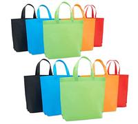 Juvale Lot de 10 sacs fourre-tout réutilisables en toile et sacs cadeaux - 38,1 x 31,8 cm - Couleurs assorties multicolores - Pliables, lavables en machine, poignées en polypropylène non tissé