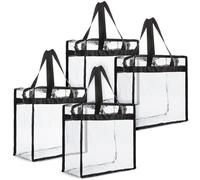 Juvale Lot de 4 sacs fourre-tout transparents approuvés par le stade, 30,5 x 15,2 x 30,5 cm avec fermeture éclair, poignées pour concerts, événements sportifs, festivals de musique, travail, école, salle de sport, claire, Large
