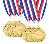 Juvale Médailles d'or en Métal pour Gagnant, Lot de 6 Médailles Olympiques Premier Prix pour Sport, Compétitions et Les Fêtes, Diamètre de 6,4 cm avec Un Ruban de 81 cm.