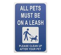 Juvale Panneau en aluminium All Pets Must Be On A Leash, Please Clean Up After Your Pet (45,7 x 30,5 cm)