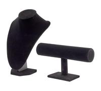 Juvale Présentoirs à bijoux en velours noir barre en T pour les bracelets, montres ; buste pour les colliers, tours de cou - ensemble de 2 pièces