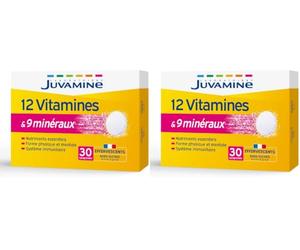JUVAMINE - 12 Vitamines & 9 Minéraux - Aide à réduire la fatigue - 30 Comprimés Effervescents (Lot de 2)