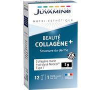 Juvamine - Beauté Collagène +, Collagène Marin Hydrolysé 5G - Structure Du Derme - Beauté et Elasticité de la Peau - Stick Poudre - Programme de 12 Jours - Fabriqué En France