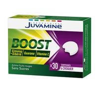 Juvamine Boost Vitamine C Ginseng Guarana Sans Sucres Arôme Fruits Rouges 30 Comprimés À Croquer