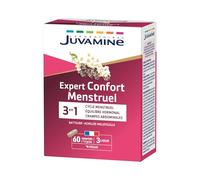 Juvamine - Expert Confort Menstruel 3-en-1 - Cycle et Équilibre Hormonal - Réduit Crampes Abdominales, SPM - 60 Comprimés - 1 Cycle - Fabriqué en France