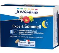 JUVAMINE - Expert Sommeil 3 en 1- Mélatonine - Passiflore - Coquelicot - Rhodiola - Endormissement facilité - Sommeil Réparateur - Relaxation - 1 mois - 30 Comprimés à sucer - Fabriqué en France
