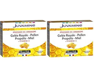 JUVAMINE - Gelée royale - Pollen - Propolis - Miel - Vitamine C - Produits de la Ruche - 10 ampoules - Résistance de l'organisme - Programme de 10 jours - Fabriqué en France (Lot de 2)